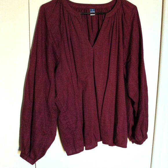 Old Navy Wine-coloured Peasant Top with Long Bell Sleeves, Size XL - Picture 1 of 7